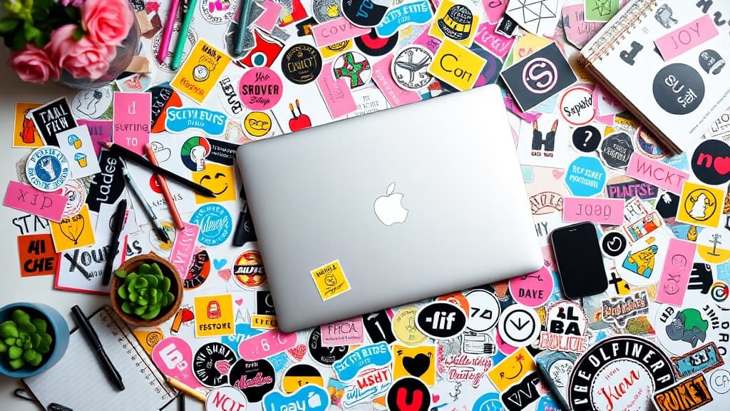 Laptop stickers dekat office: personality ke desk setup jadi pasar malam?